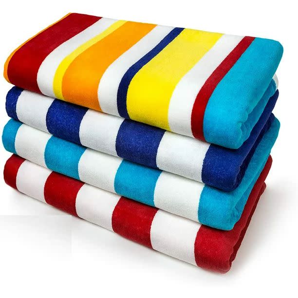 <p><a href="https://go.redirectingat.com?id=74968X1596630&url=https%3A%2F%2Fwww.walmart.com%2Fip%2FKaufman-Joey-Velour-Cabana-Stripe-Multicolor-Beach-Towel-4-Pack-32in-x-62in-100-U-S-A-Cotton%2F434083813&sref=https%3A%2F%2Fwww.housebeautiful.com%2Fshopping%2Fhome-accessories%2Fg22485287%2Fbest-beach-towels%2F" rel="nofollow noopener" target="_blank" data-ylk="slk:Shop Now;elm:context_link;itc:0;sec:content-canvas" class="link ">Shop Now</a></p><p>Joey Velour Cabana Stripe Beach Towel, Set of 4</p><p>$29.99</p><p>walmart.com</p><span class="copyright">Walmart</span>