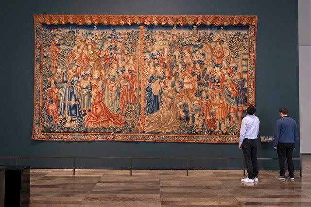 <p>Natalie Naccache</p> The 15th-century Flemish tapestry Daniel and Nebuchadnezzar, on display at the Louvre Abu Dhabi.