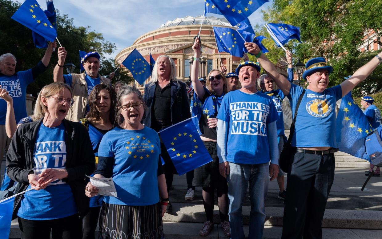 Campaigners and musicians performed Beethoven's Ode to Joy on the steps outside the Albert Hall in protest at the lack of post-Brexit agreement for touring arts