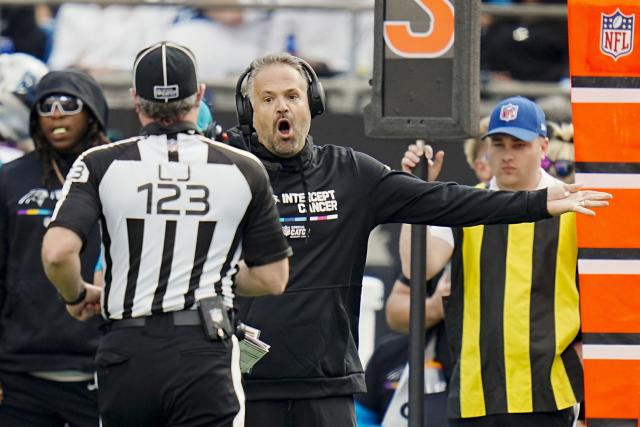 Carolina Panthers head coach Matt Rhule wears a FDNY hat in honor of the  20th anniversary of 9/11 during an NFL football game against the New York  Jets, Sunday, Sep. 12, 2021