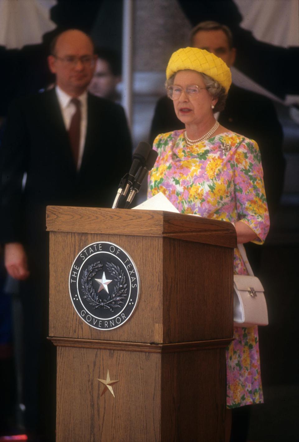 Queen Elizabeth II speaks at the Texas Capitol on the afternoon of May 20, 1991.