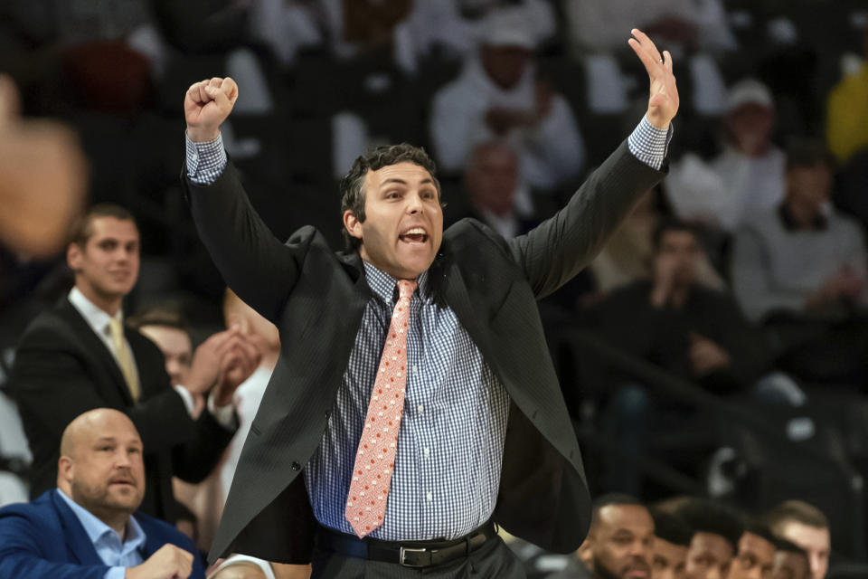 FILE - In this Jan. 25 2020, file photo, Georgia Tech head coach Josh Pastner calls a play in the first half of an NCAA college basketball game against North Carolina State, in Atlanta. In the wake of nationwide protests over police brutality, Georgia Tech wants to make sure its athletes take time to vote in November. The school said Thursday, June 4, 2020, that nine teams will cancel all mandatory activities on the Nov. 3 to recognize the importance of casting a ballot. Pastner said George Floyd’s death has given everyone a chance to evaluate “the way we treat each other as human beings and what we can and should do to back up our words.”(AP Photo/Danny Karnik, File)