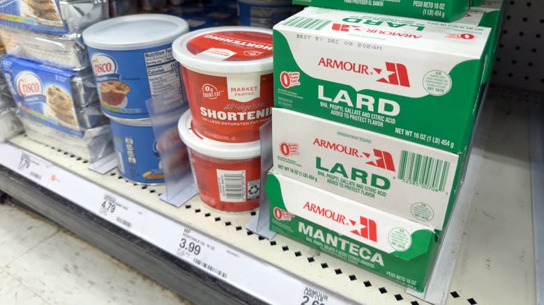 Crisco and lard on shelf