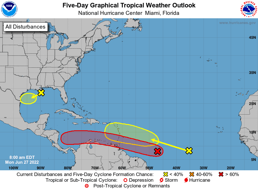 Forecasters are tracking three systems in the Atlantic Basin, including one in the Gulf of Mexico.