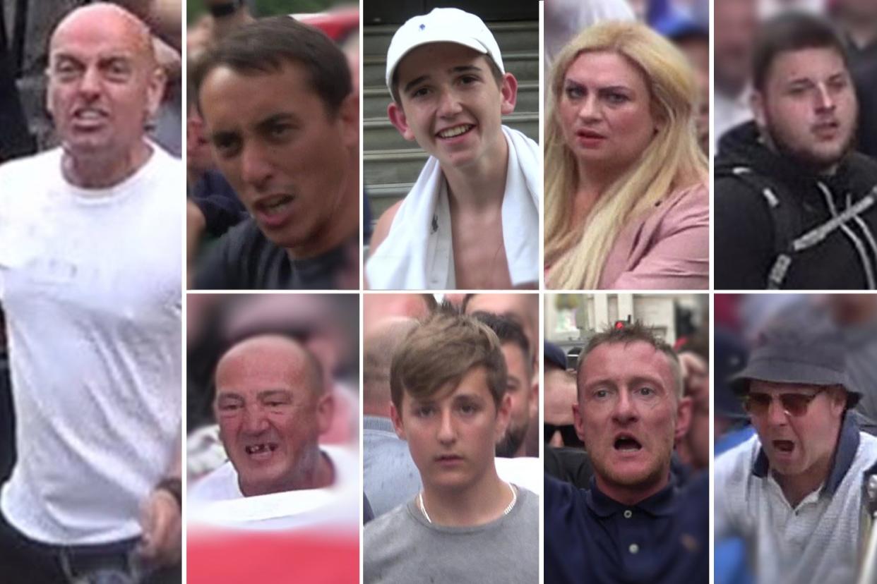 Police want to trace these nine people after violence broke out at a protest for Tommy Robinson: Met Office