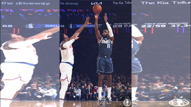 小哈德威（Tim Hardaway Jr.）（右）轟8顆三分球貢獻28分，助獨行俠以121：100輕取尼克。（圖／翻攝自獨行俠推特）