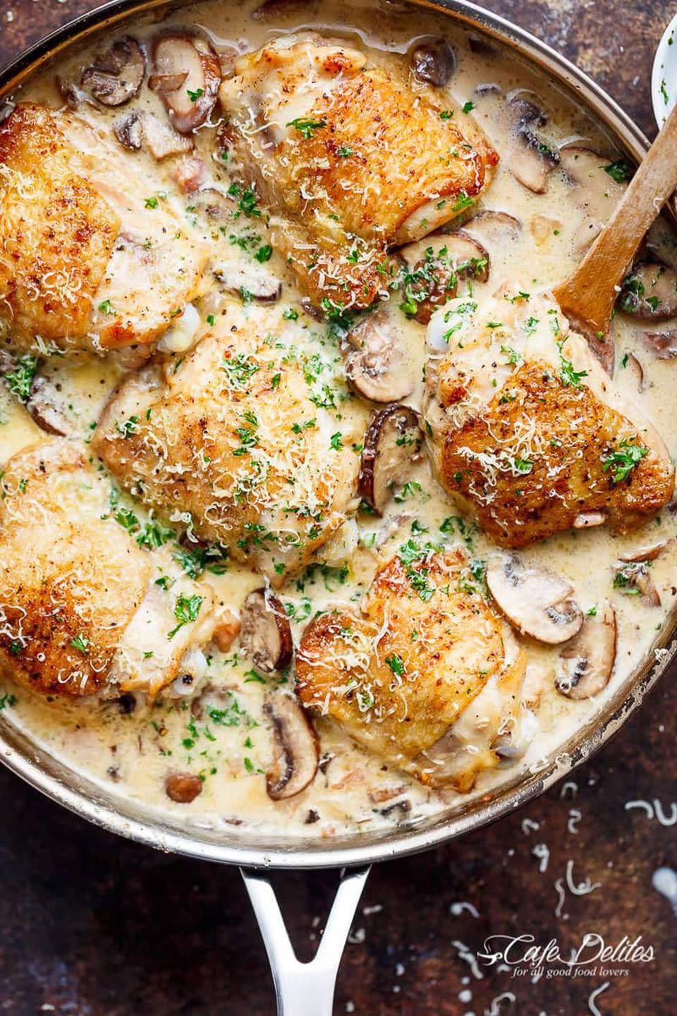 Creamy Herbed Chicken With Parmesan and Mushrooms