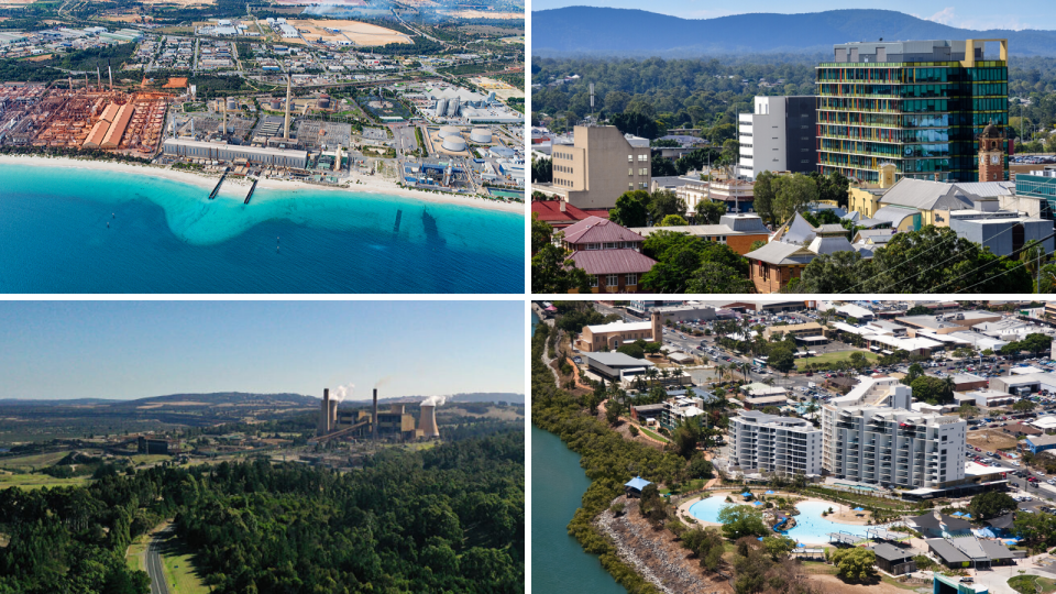 Clockwise: Kwinana, Perth; Ipswich City, Queensland; Mackay, Queensland; and Latrobe Valley, Victoria. (Source: Getty)