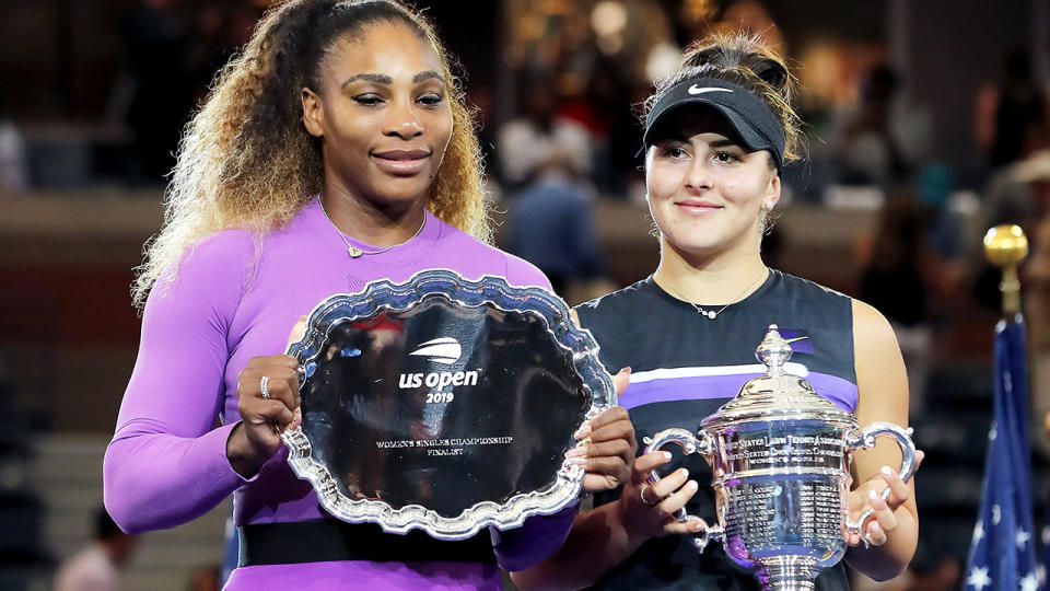 Bianca Andreescu and Serena Williams, pictured here after the US Open final in 2019.