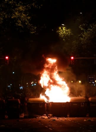 Separatists protest after a verdict in a trial over a banned Catalonia's independence referendum in Barcelona