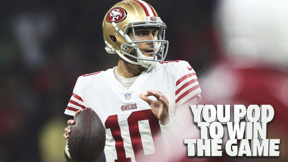 San Francisco 49ers QB Jimmy Garoppolo has his team at 6-4 entering Thanksgiving after a 38-10 win on Monday Night Football over the Arizona Cardinals in Mexico City, Mexico. (Photo by Sean M. Haffey/Getty Images)