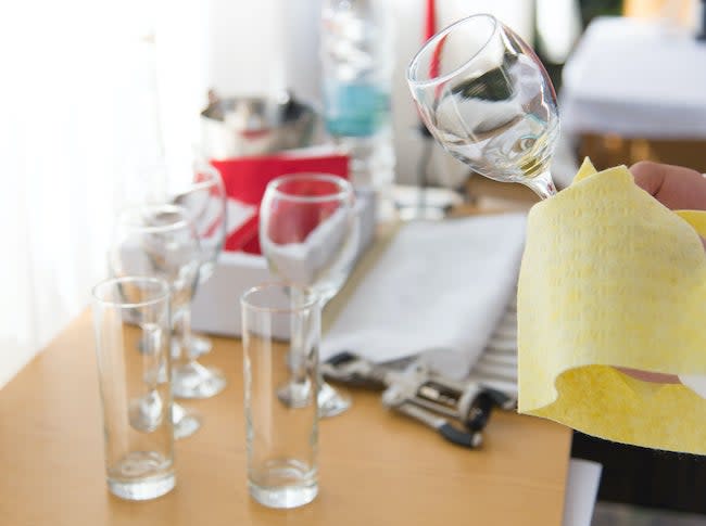 Polishing wine glasses