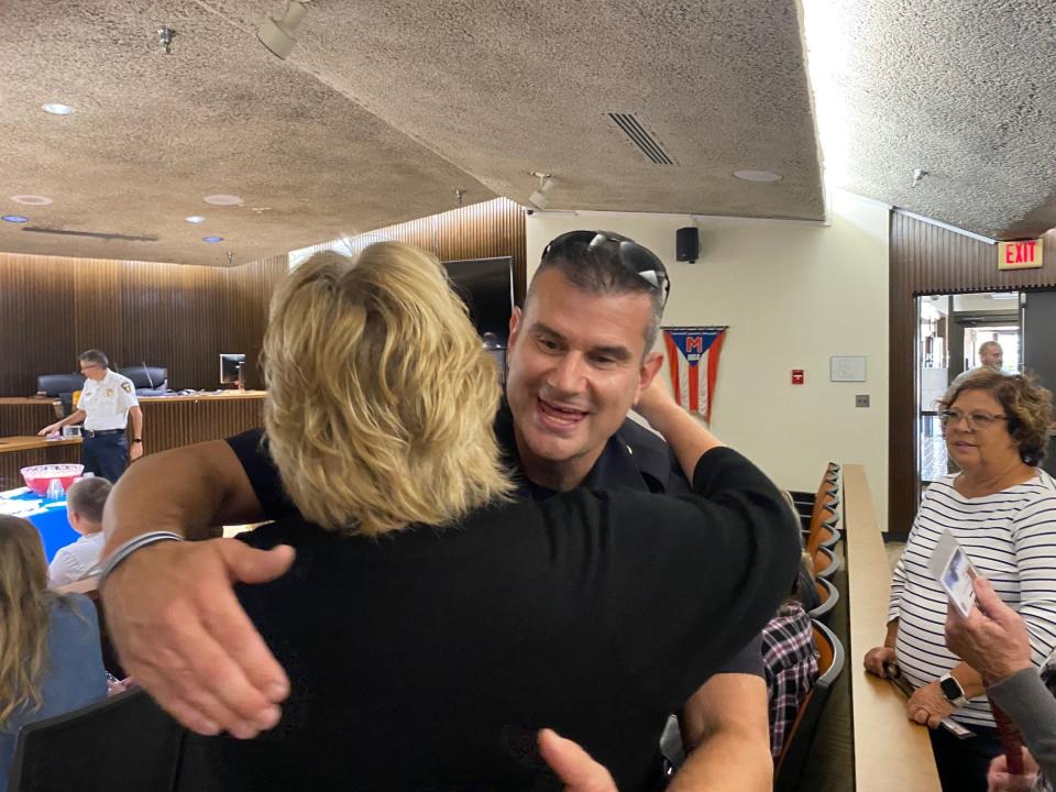 J. Mark Perry, no stranger to giving hugs, retired from the Mansfield Police Department with almost 17 years service. In 2023, he was the one receiving hugs from everyone in Mansfield Council Chambers for a job well done and his compassion for others.