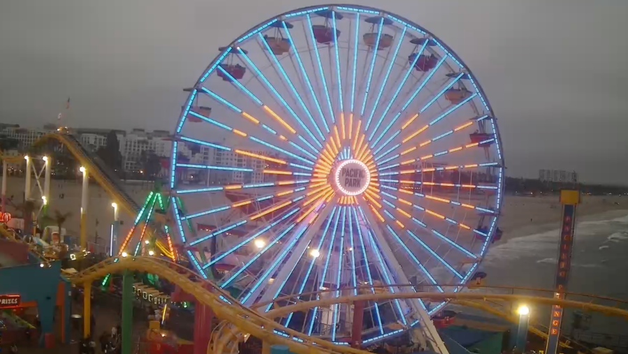 The Ferris wheel on the Santa Monica Pier honored KTLA broadcaster Sam Rubin on May 10, 2024. (Pacific Park)