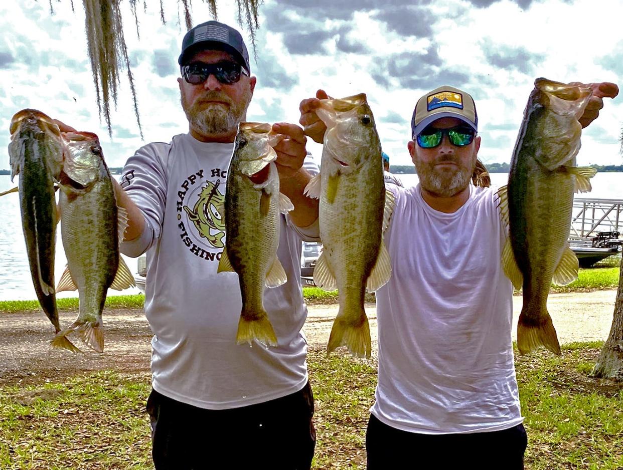 Charles Stephens and Nate Agliano had 16.60 pounds to win the Happy Hookers Bass Club tournament is April 2 at Lake Reedy. COURTESY PHOTO/SCOTT JACKSON