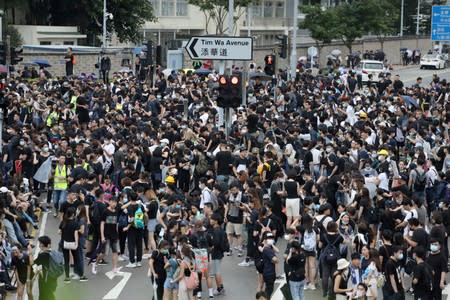 Demonstration demanding Hong Kong's leaders to step down and withdraw the extradition bill, in Hong Kong