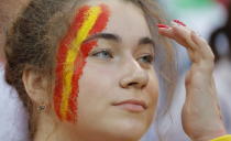 <p>A Spain spupporter looks on before their second match of the World Cup </p>