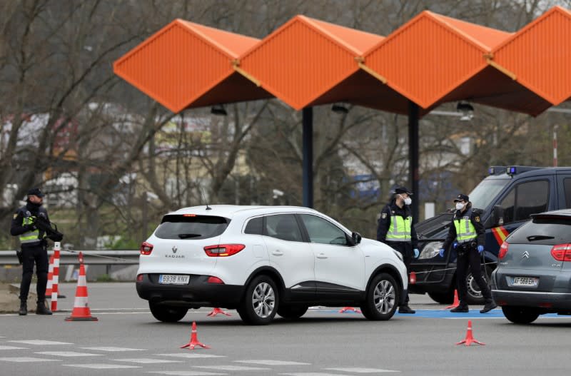 FILE PHOTO: Controls at the Spanish-French border in La Jonquera