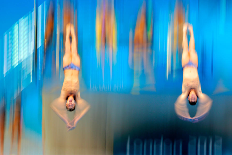 LONDON, ENGLAND - AUGUST 01: Kristian Ipsen and Troy Dumais of the United States practise prior to the Men's Synchronised 3m Springboard final on Day 5 of the London 2012 Olympic Games at the Aquatics Centre on August 1, 2012 in London, England. (Photo by Adam Pretty/Getty Images)