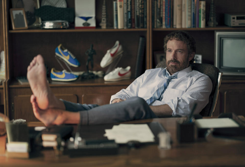 This image released by Amazon Prime Video shows Ben Affleck as Phil Knight in a scene from "Air." (Ana Carballosa/Amazon Prime Video via AP)