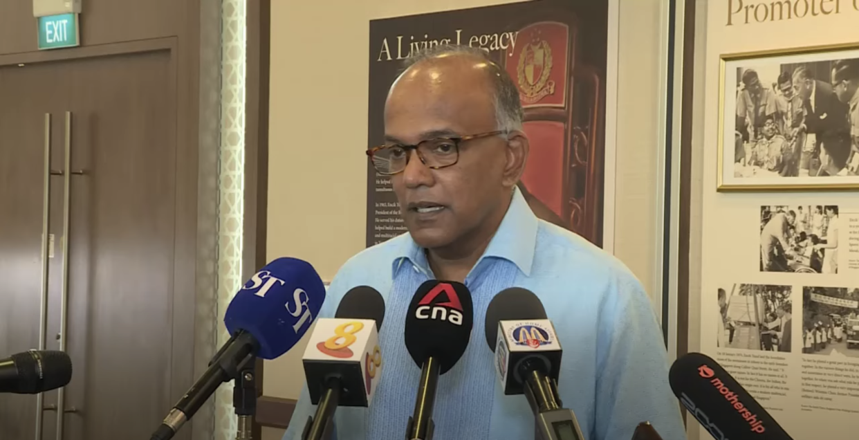 Minister for Home Affairs and Law K. Shanmugam speaking to reporters on Thursday (28 January). (PHOTO: Screengrab/YouTube)