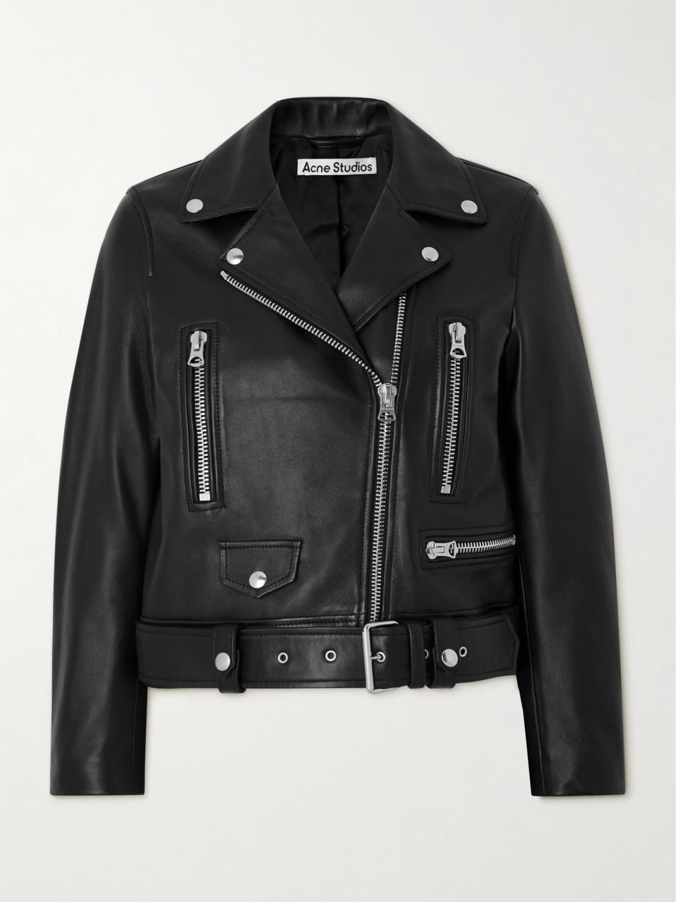 Belted Leather Biker Jacket