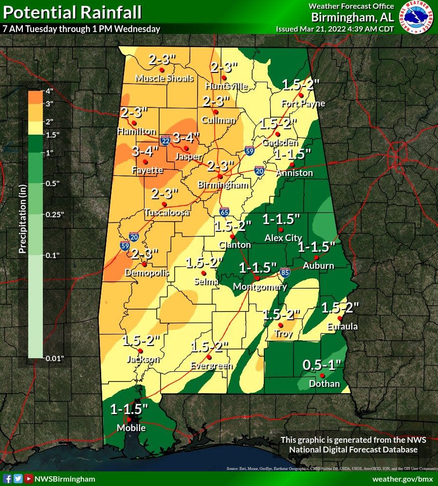 Severe weather is possible for Tuscaloosa and West Alabama on Tuesday, according to the National Weather Service office in Birmingham.