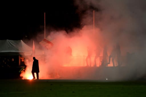 Toulouse's supporters were removed from the ground following clashes with police during their shock defeat to Saint-Pryve Saint-Hilaire