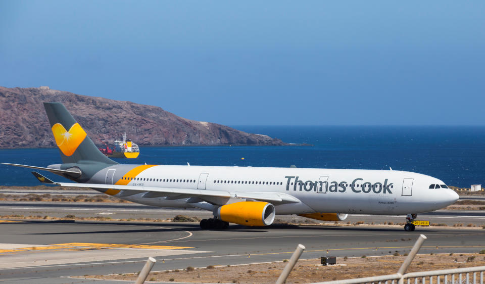 A Thomas Cook Scandinavia Airbus A330 plane takes off from Las Palmas in the Canary Islands, Spain, September 25, 2019.REUTERS/Borja Suarez