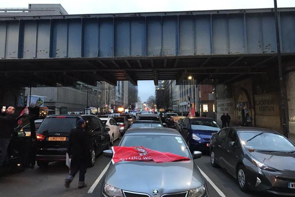 Minicabs blocked Blackfriars Road in central London on Monday (Unite the Resistance)