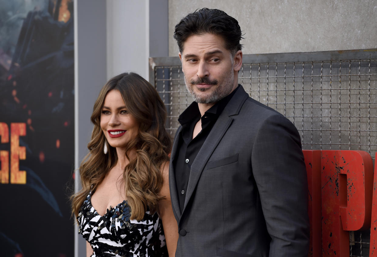 Sofia Vergara, left, and Joe Manganiello arrive at the world premiere of 