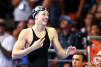 Who is Breeja Larson? She's an Arizona native, a Texas A&M sophomore, and the newly crowned 100-meter breaststroke champion at the U.S. Olympic Trials. The first-time Olympian swam the race in 1 minute, 5.92 seconds to edge reigning world champion Rebecca Soni (1:05.99), who also made the London team. (Photo by Al Bello/Getty Images)