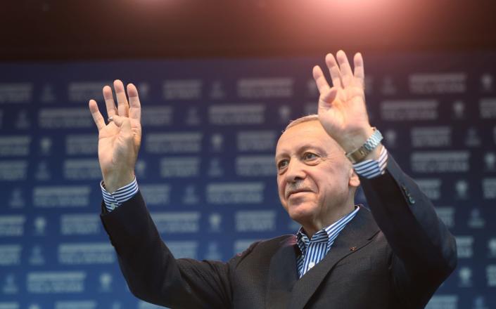 Recep Tayyip Erdogan attends an election rally in Mardin, Turkiye on May 10