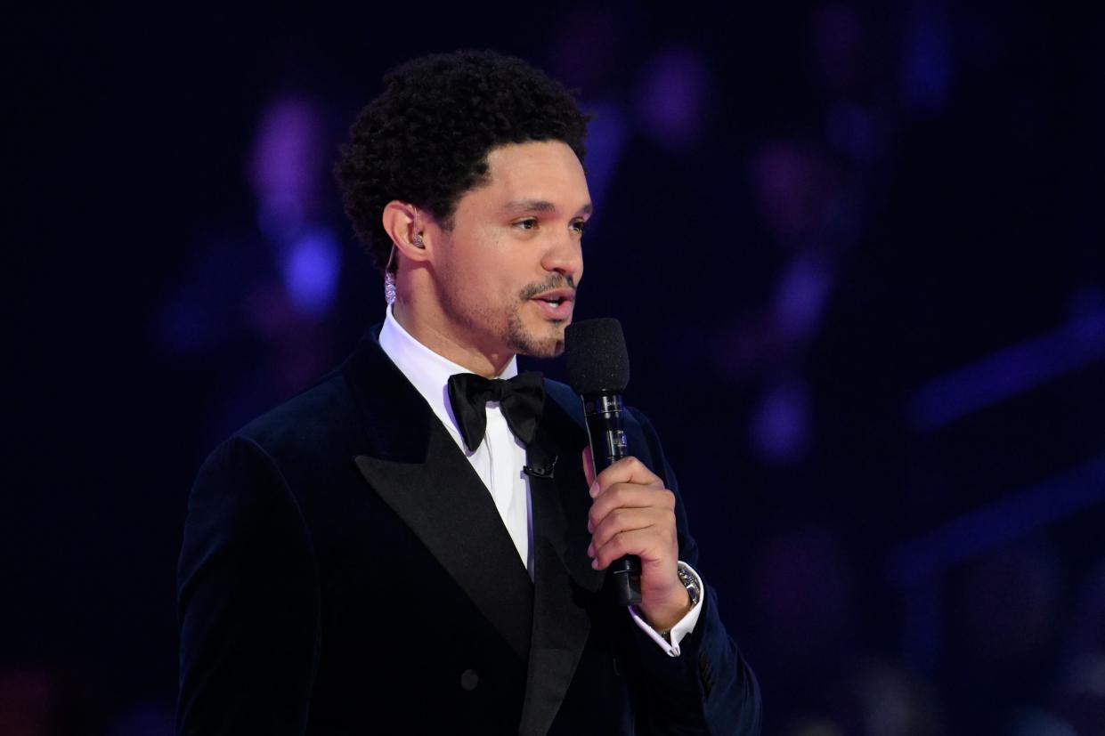 Trevor Noah speaks during the 65th Annual Grammy Awards.