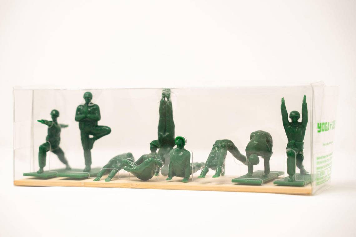 Yoga GI Joes are one of the gifts in the Dave Barry 2022 Holiday Gift Guide. Photographed on Tuesday, Nov. 15, 2022, in Carl Juste’s studio in Miami, Florida.