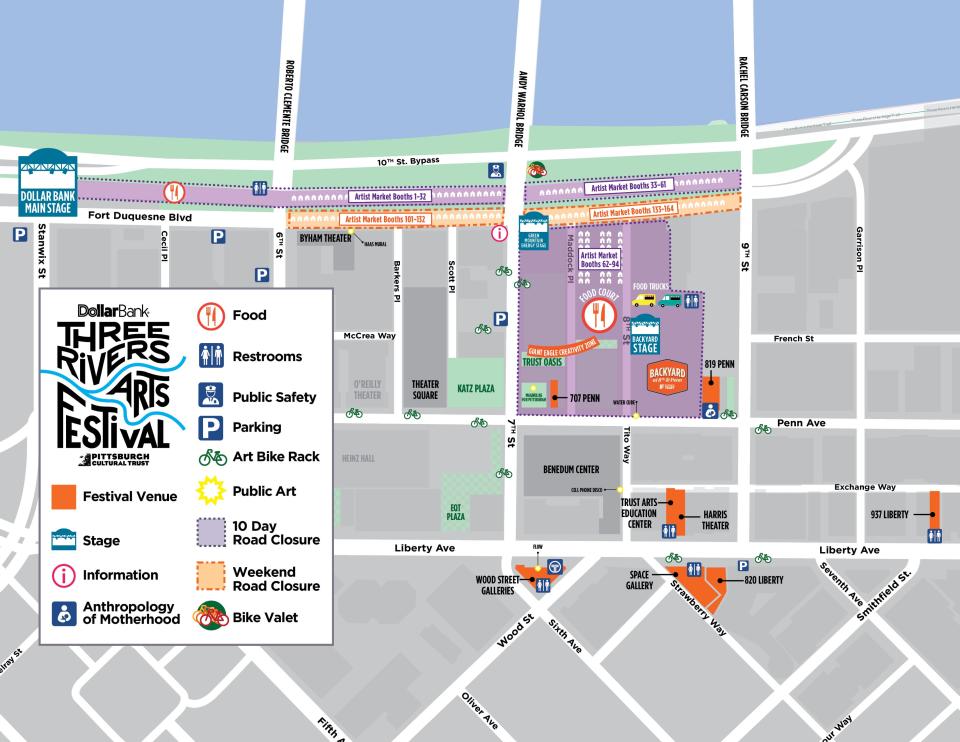 Map for the newly located Dollar Bank Three Rivers Arts Festival.