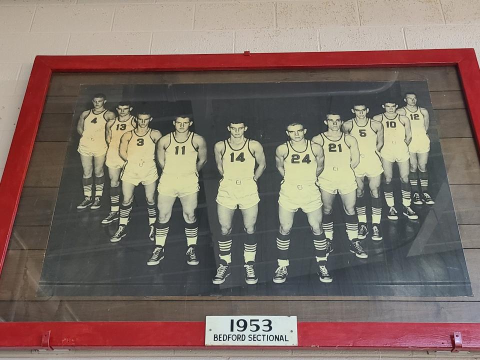 Orleans’ first sectional championship team in 1953. Orleans’ coach Tom Bradley’s uncle Joe Bradley (14) and father John Bradley (3) were starters.