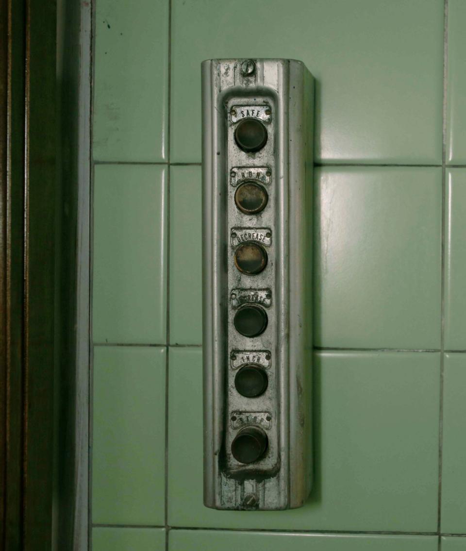 An old control panel for the press in the pressroom area inside the Press Apartments complex, Wednesday, April 24, 2024, in Sheboygan.