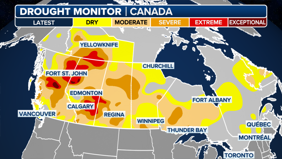 The drought monitor map for Canada as of May 13, 2024.
