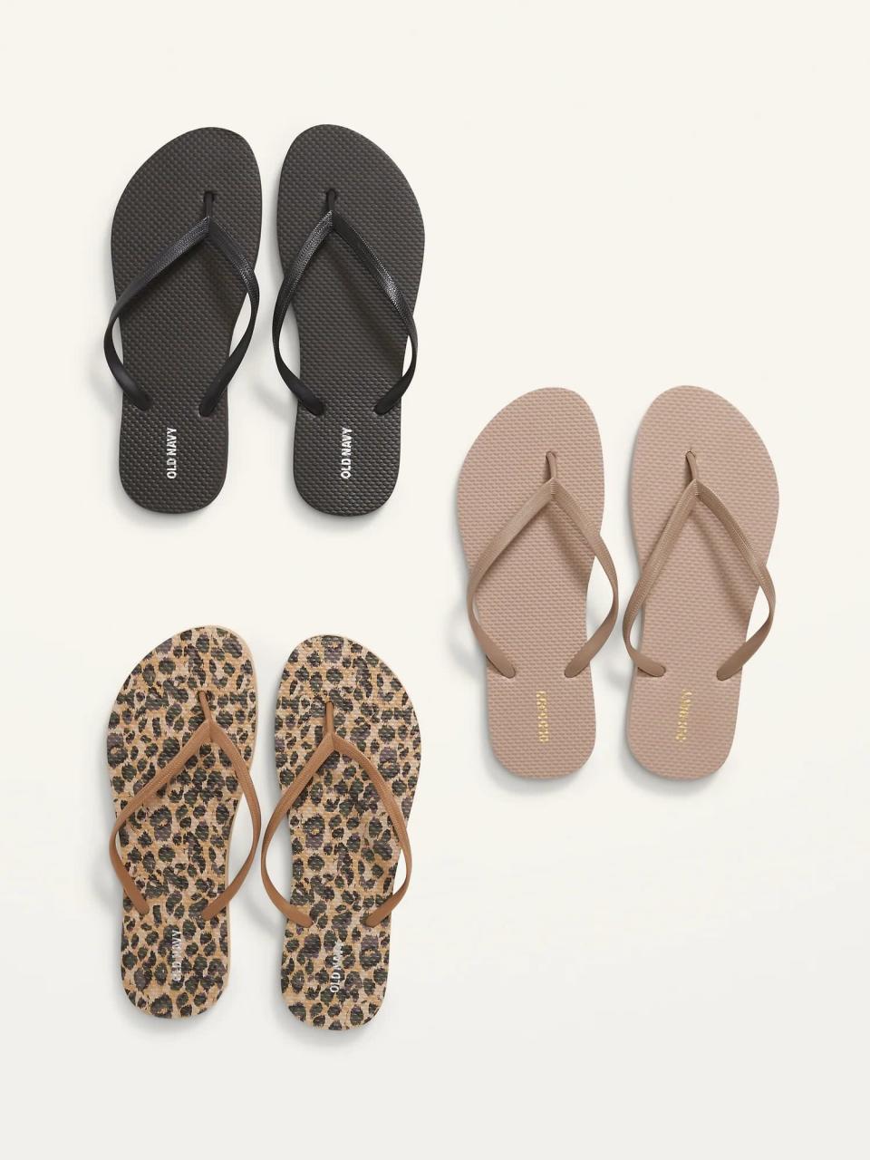 <p>If you're obsessed with Old Navy's staple flip-flops like we are, stock up on them with this <span>Sugarcane-Blend Flip-Flop Sandals 3-Pack</span> ($10, originally $13). Made partially from renewable sugarcane, these flip-flops are stylish, dependable, and durable. The three packs come in a variety of prints and patterns. </p>