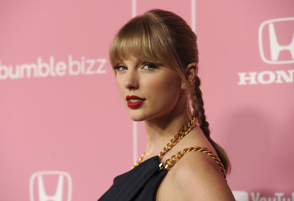 Taylor Swift arrives at Billboard's Women in Music at the Hollywood Palladium on Thursday, Dec. 12, 2019, in Los Angeles. (AP Photo/Chris Pizzello)