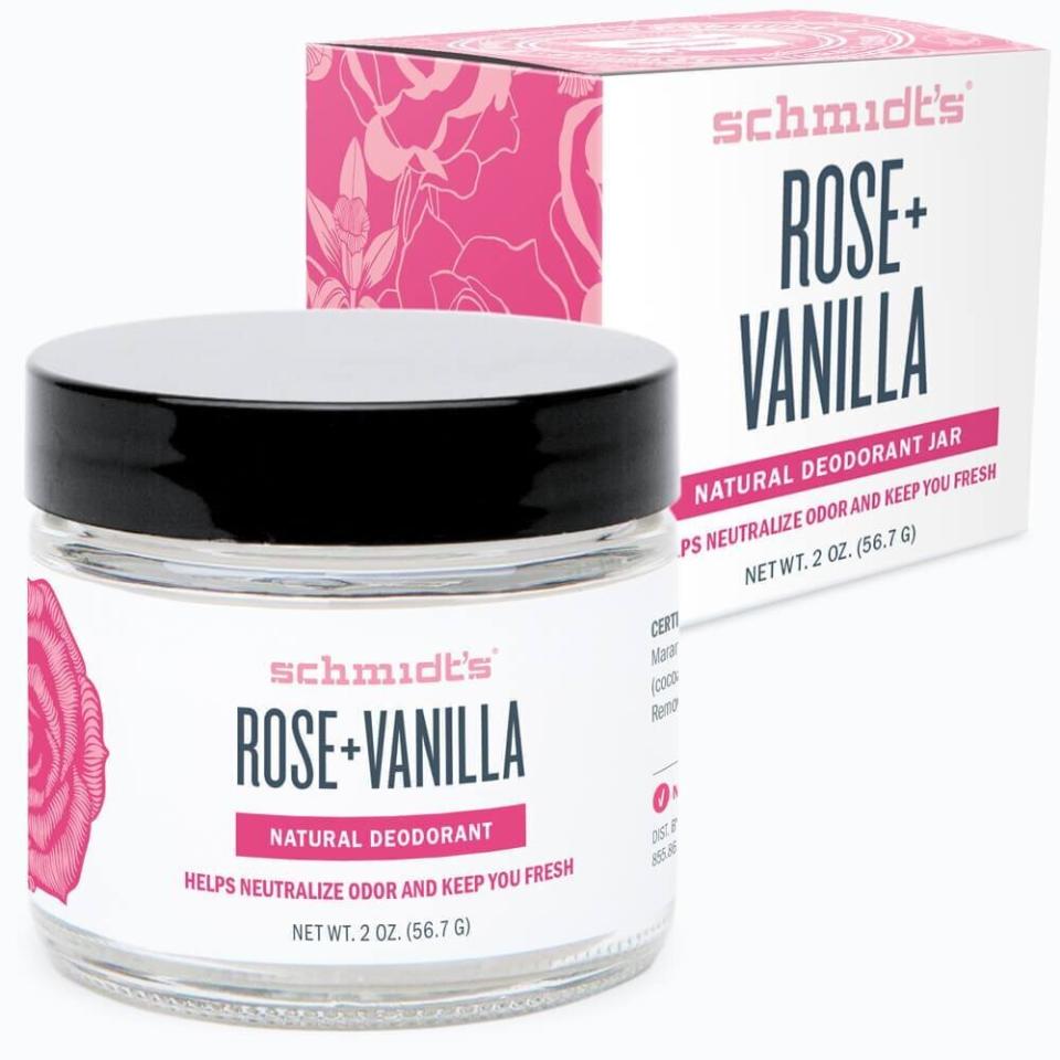 Another beauty editor favorite, this one is made with shea butter, arrowroot powder, baking soda, cocoa seed butter, vitamin E, and natural fragrance. ﻿<a href="https://shop.schmidts.com/products/rose-vanilla-deodorant-jar" target="_blank" rel="noopener noreferrer">Get Schmidt's deodorant for $8.99</a>