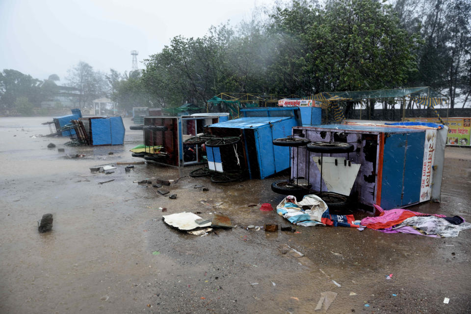 ALIBAUG, INDIA - JUNE 3: Impact after Nisarga Cyclone hit on June 3, 2020 in Alibaug, India. Alibaug witnessed wind speeds of up to 120 kilometres per hour. Although the cyclone made the landfall just 95 kilometres from Mumbai, the Maharashtra capital largely escaped its wrath. (Photo by Satish Bate/Hindustan Times via Getty Images)