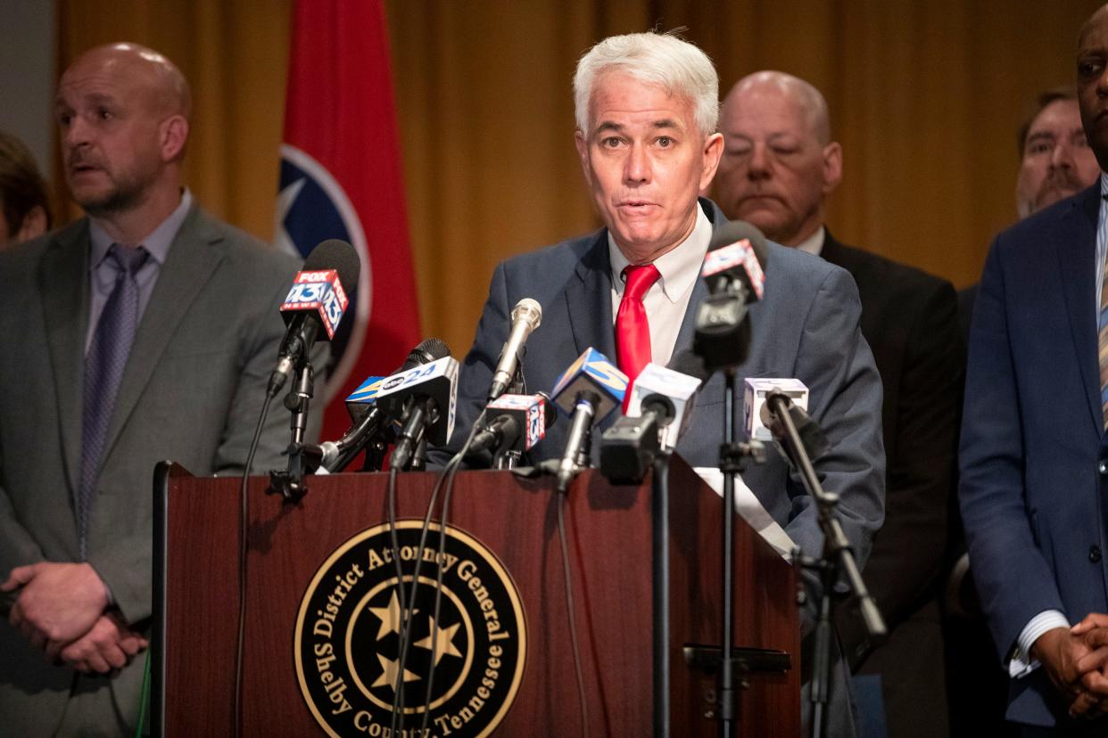 Shelby County District Attorney Steve Mulroy speaks during a press conference.