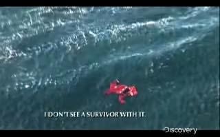 an empty survival suit floating in the ocean