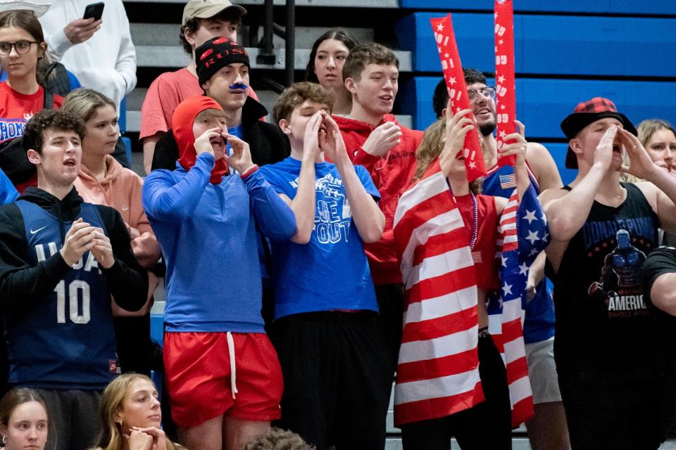 The Neshaminy student section cheers from the stands during a boys basketball game against Central Bucks West at Neshaminy High School in Langhorne on Friday, January 20, 2023. Neshaminy defeated Central Bucks West 52-38.