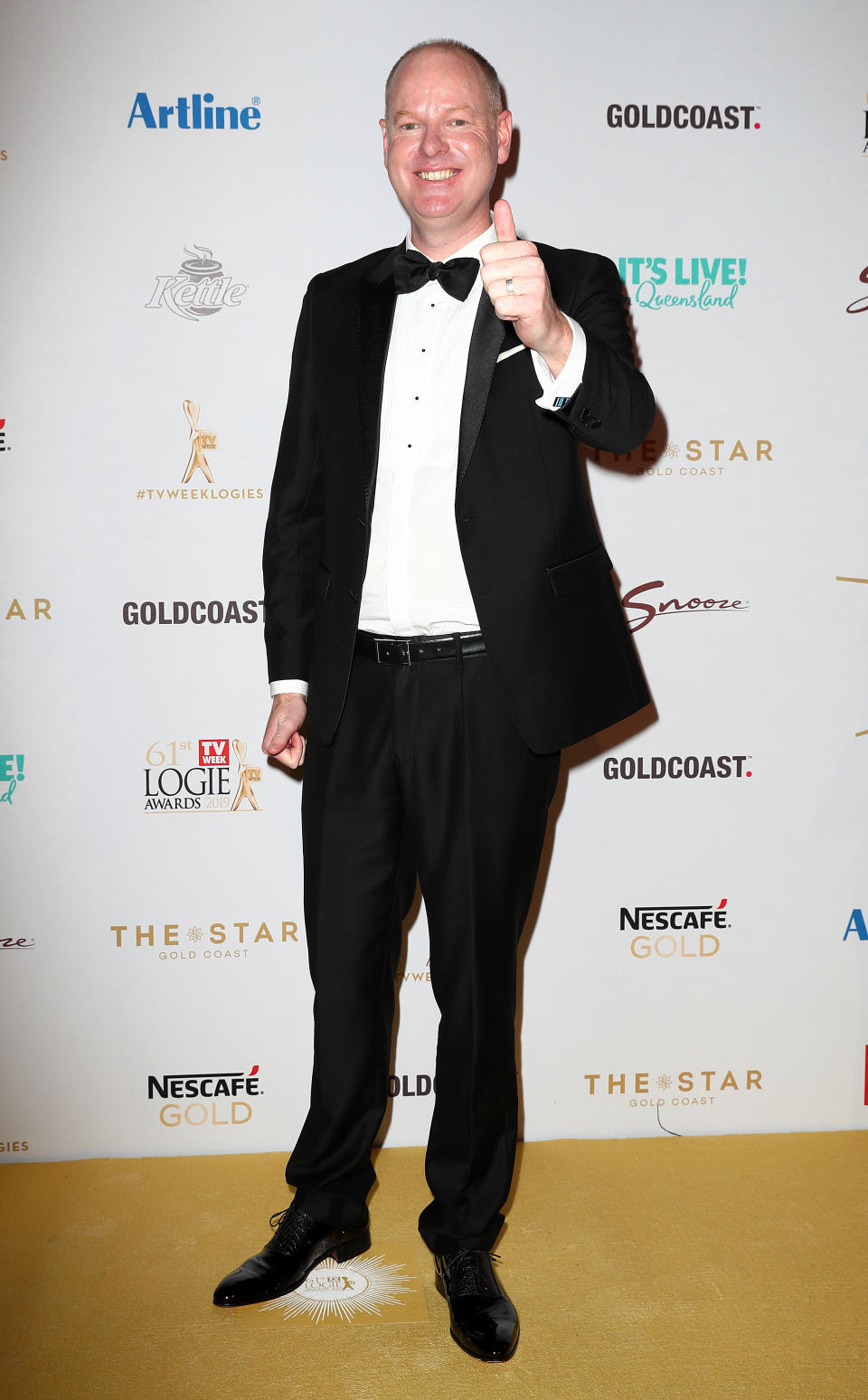 Hard Chat host and Gold Logie nominee Tom Gleeson cracks a joke or two at the Logies. Photo: Getty