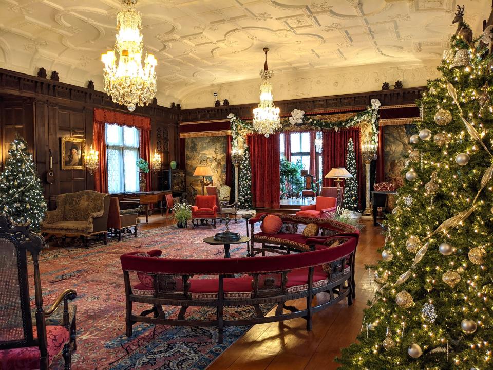 The Music Room of the historic Stan Hywet is decorated for the holidays.