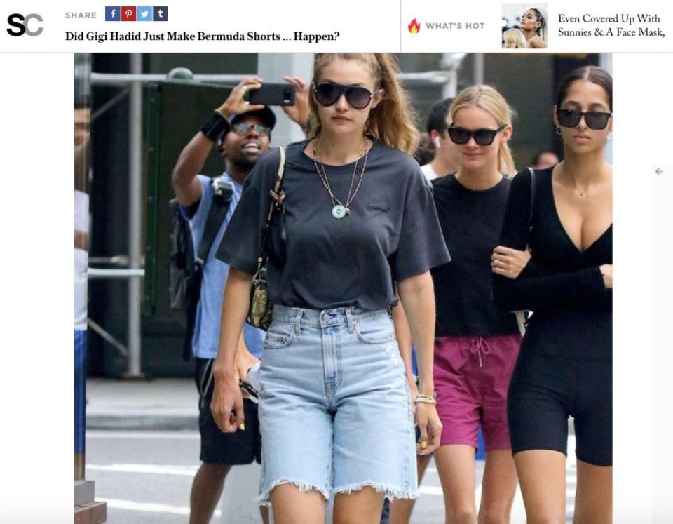 A <a href="https://stylecaster.com/gigi-hadid-new-york-outfit-bermuda-shorts/" rel="nofollow noopener" target="_blank" data-ylk="slk:StyleCaster article;elm:context_link;itc:0;sec:content-canvas" class="link ">StyleCaster article</a> asking, “Did Gigi Hadid Just Make Bermuda Shorts … Happen?”