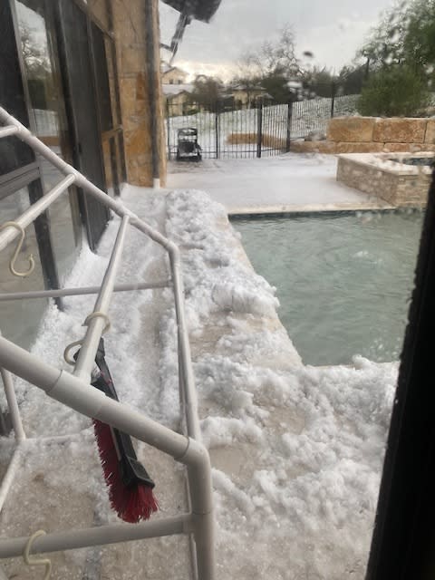 Hail came down near Hamilton Pool Road on Wednesday after scattered storm moved into Central Texas Wednesday afternoon | Courtesy Jamie Coley